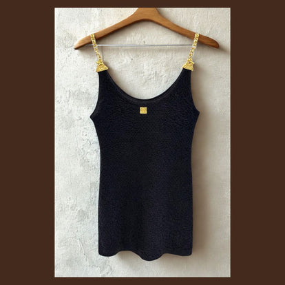 Robe Femme Courte Texturée à Bretelles Chaîne Dorée